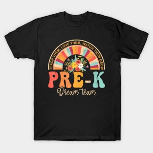 First Day Pre-K Team Teacher Kids 60s 70s Retro T-Shirt